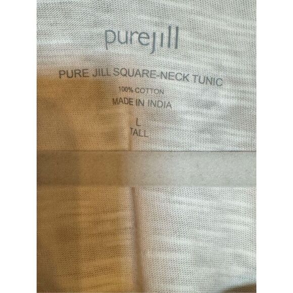 Pure Jill Square Neck Tunic Grey Cream Lagenlook Sz L Tall - Picture 3 of 11